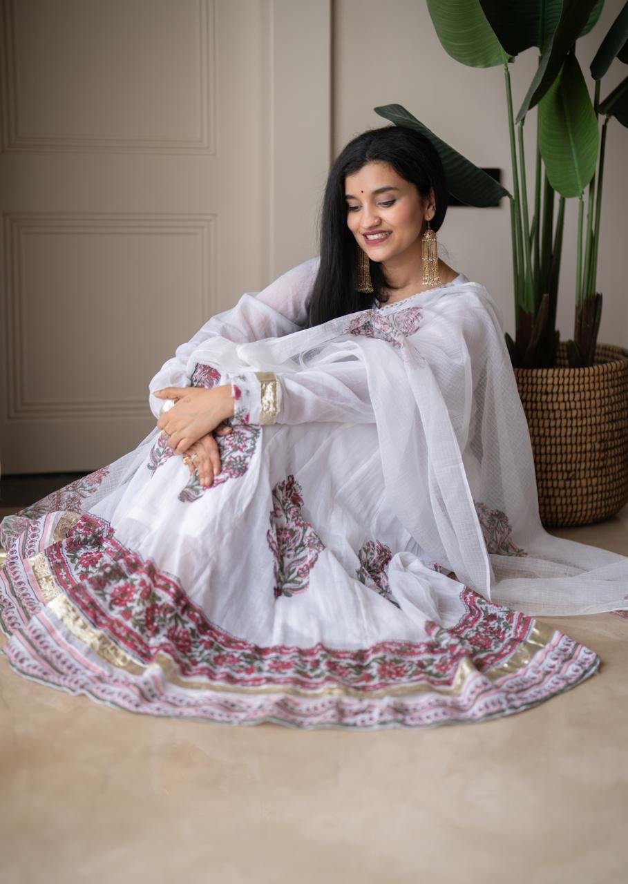 Somya White Boota Anarkali Set