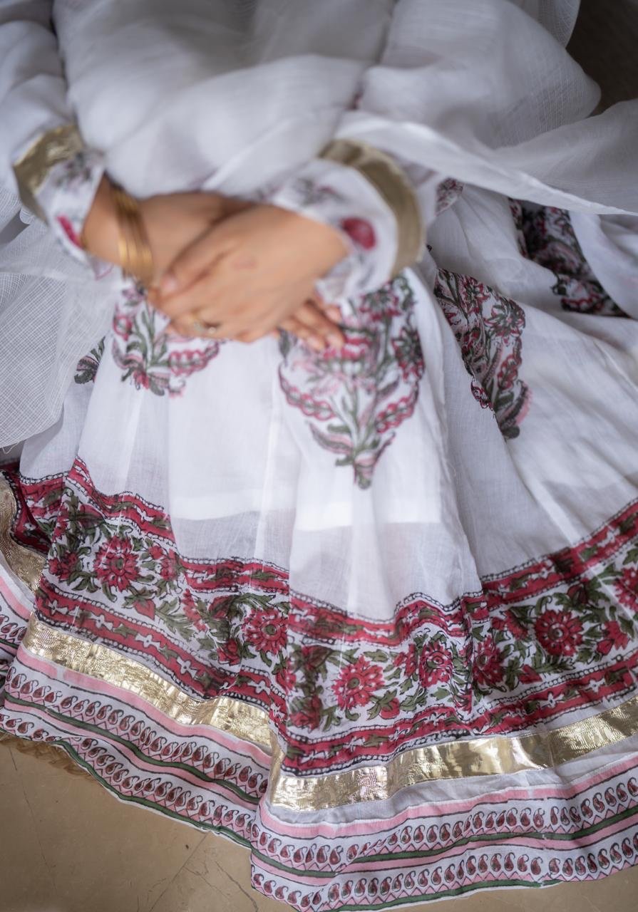 Somya White Boota Anarkali Set