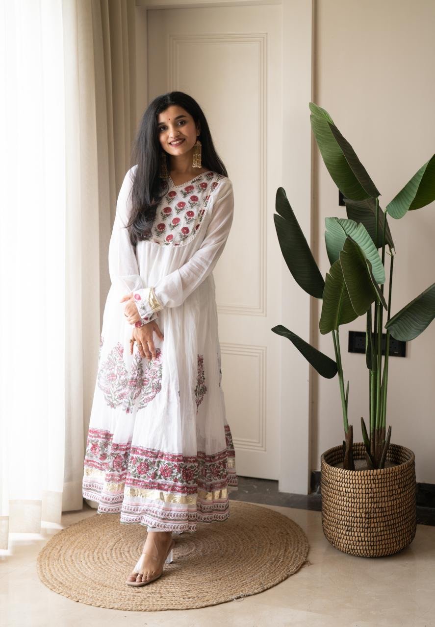 Somya White Boota Anarkali Set