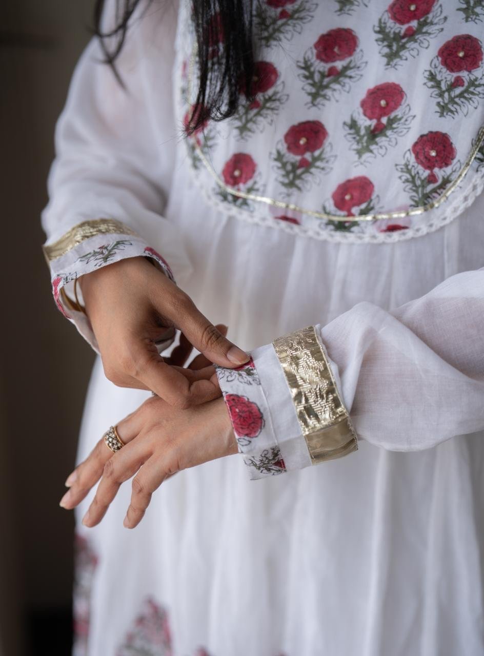 Somya White Boota Anarkali Set