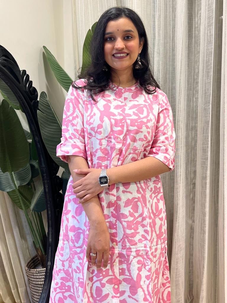 A-line Rayon Kurta- Pink Batik
