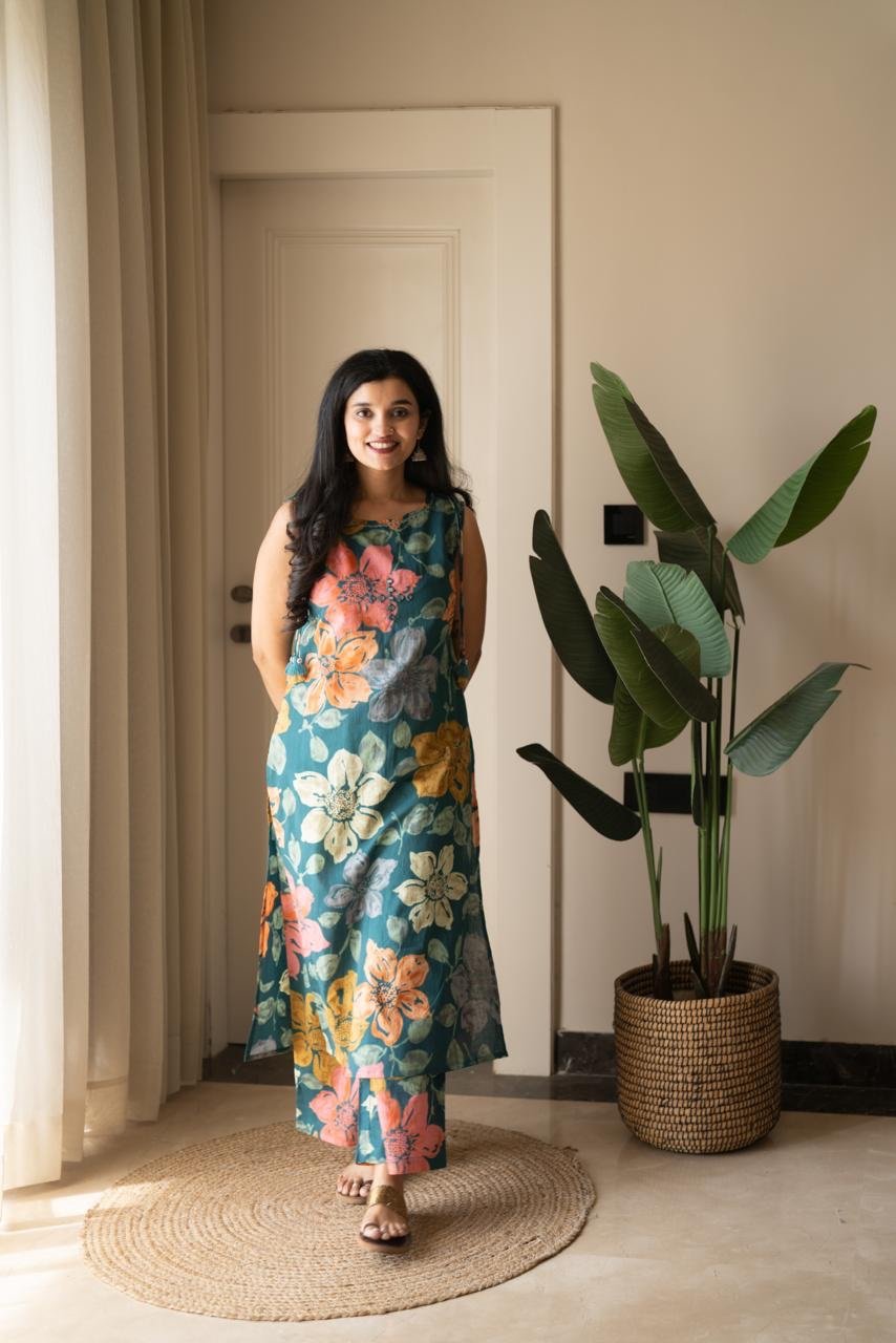 Kisha Sleeveless Cotton Set- Colorful Florals
