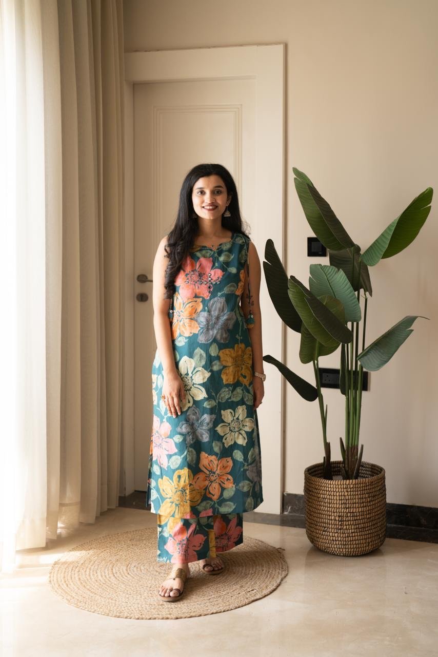Kisha Sleeveless Cotton Set- Colorful Florals