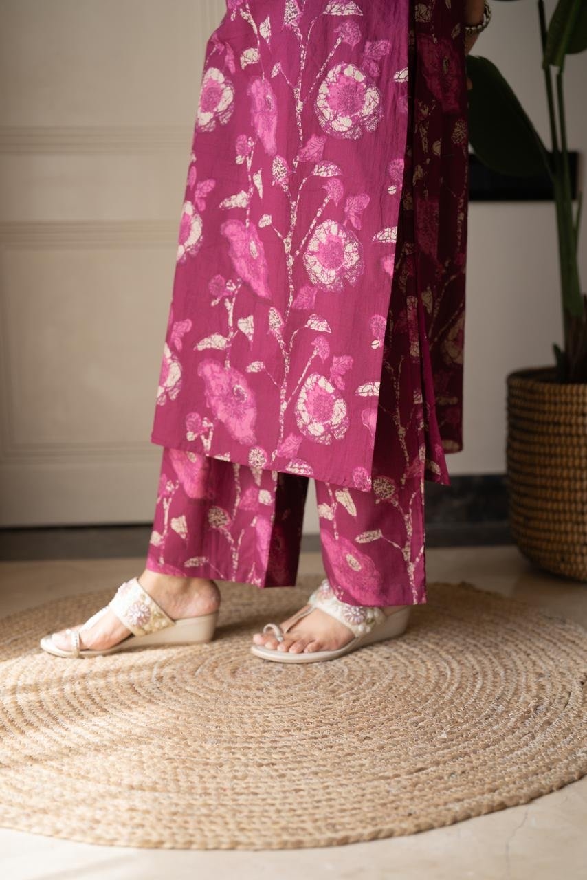Kisha Sleeveless Cotton Set- Pink Batik