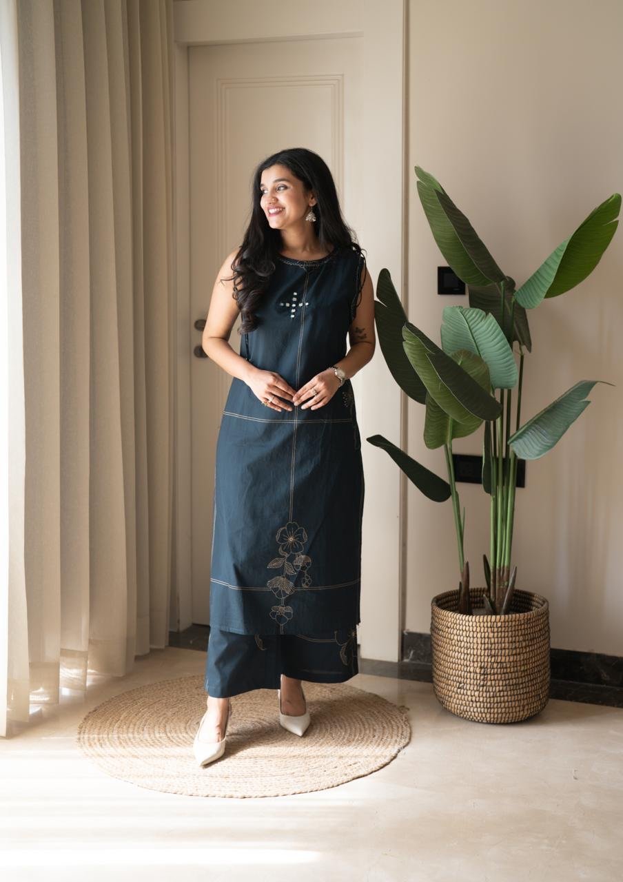 Kisha Sleeveless Cotton Set- Darkest Green
