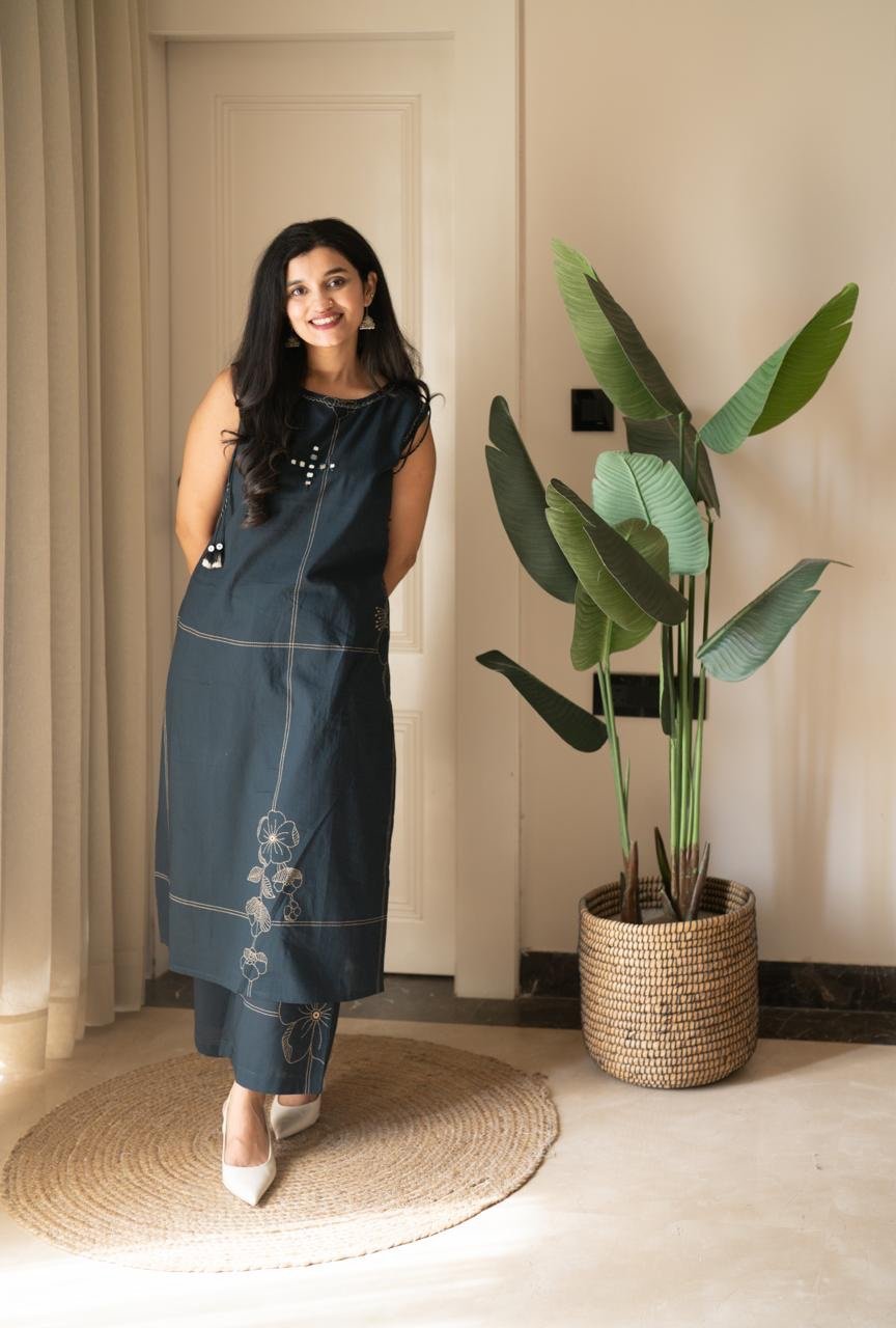 Kisha Sleeveless Cotton Set- Darkest Green