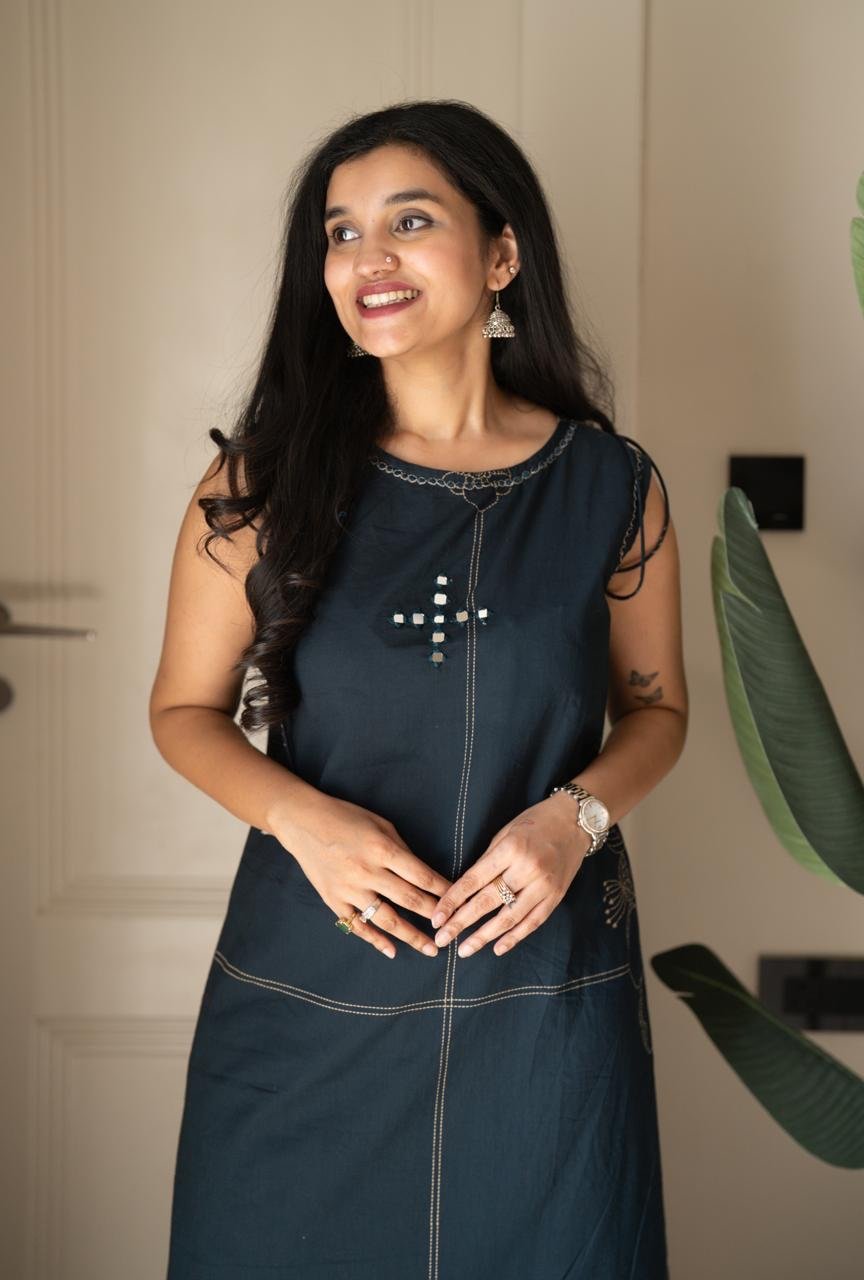 Kisha Sleeveless Cotton Set- Darkest Green