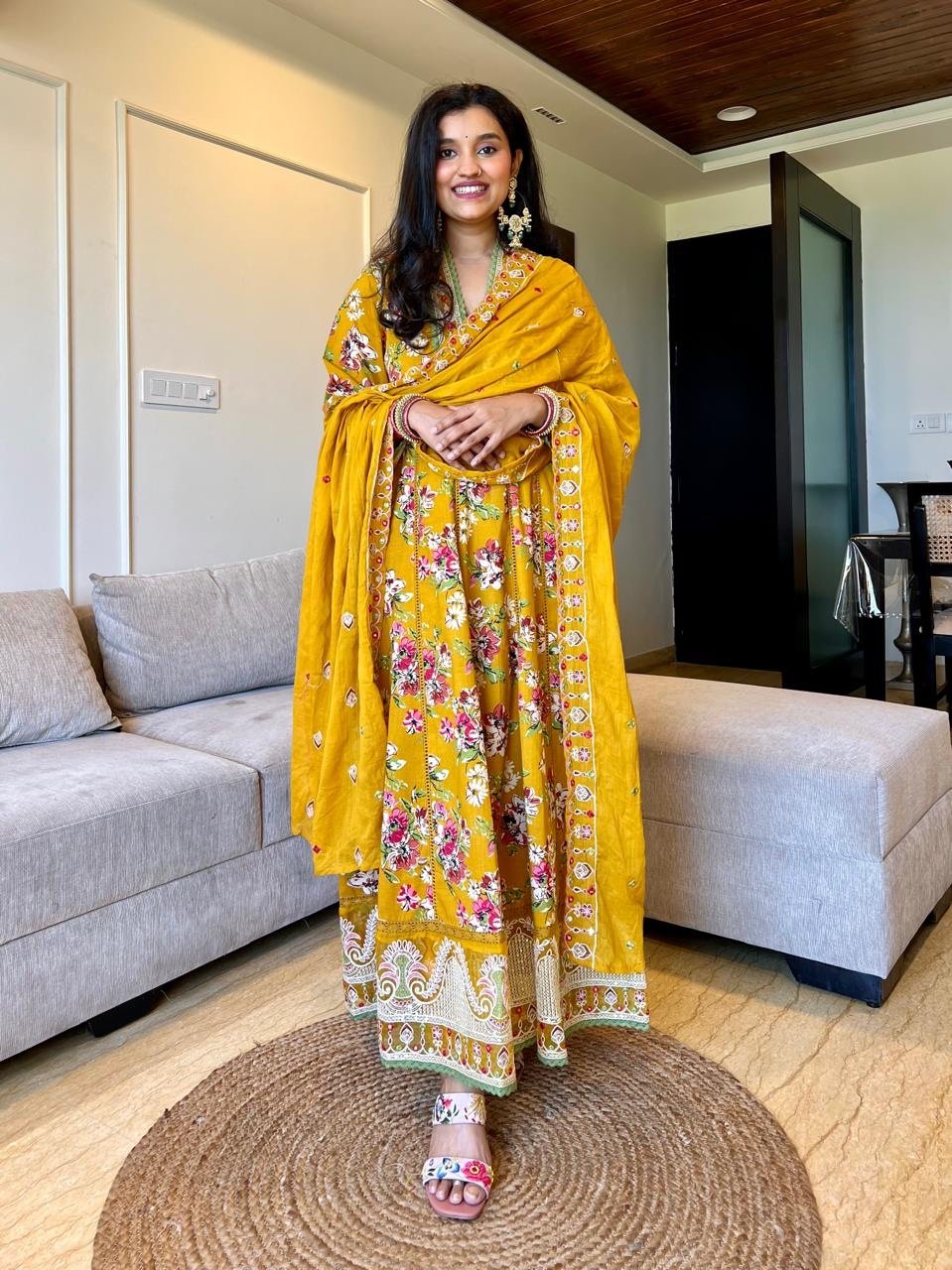 Naazreen Heavy Anarkali Set- Mustard