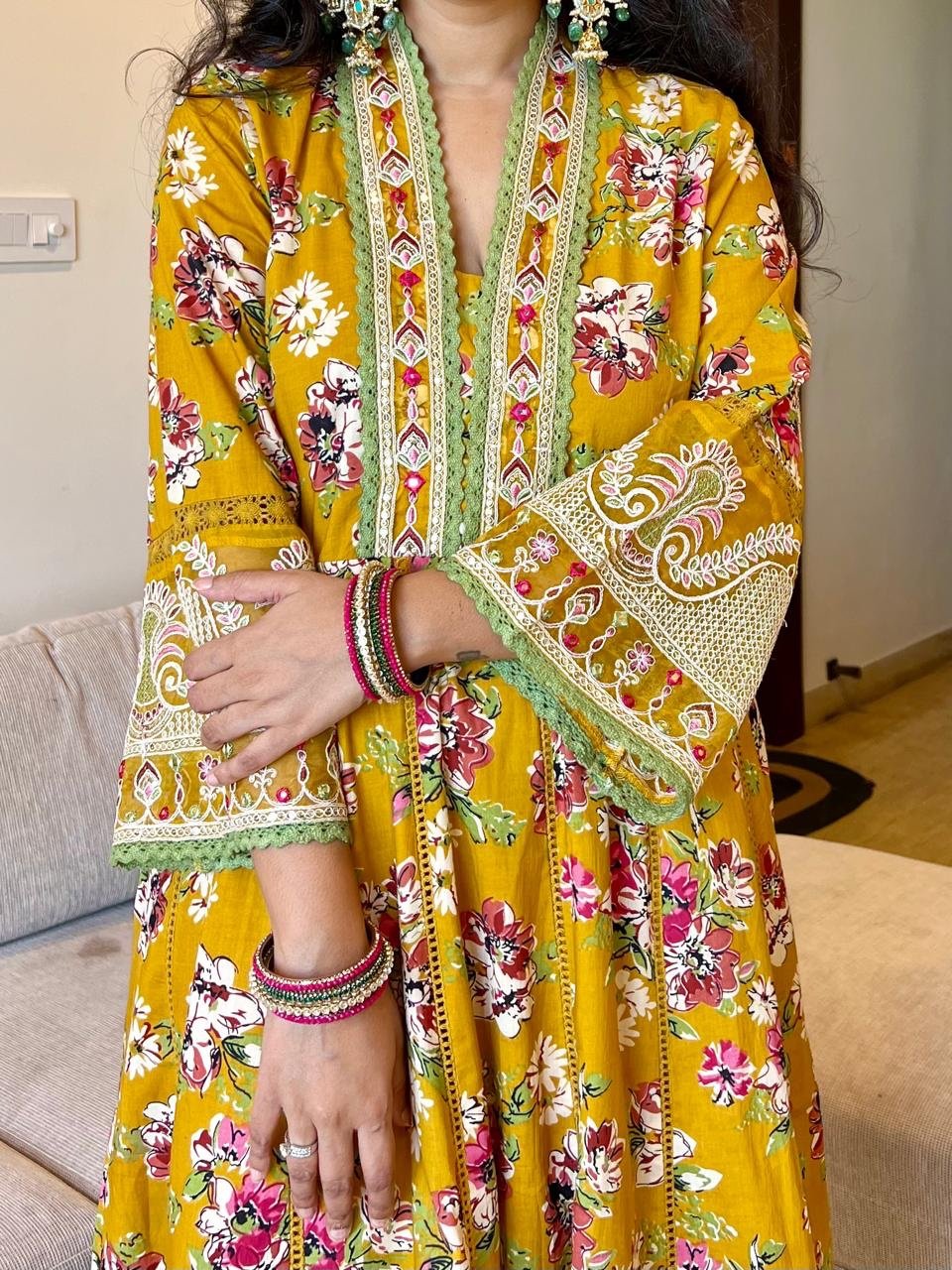 Naazreen Heavy Anarkali Set- Mustard