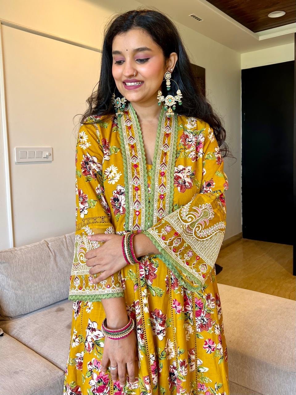 Naazreen Heavy Anarkali Set- Mustard