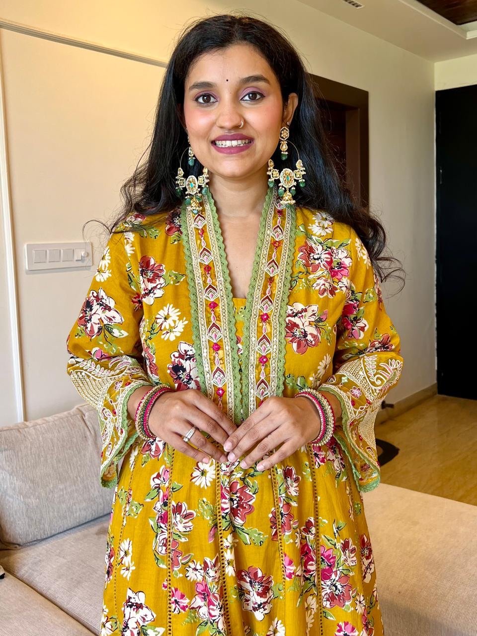 Naazreen Heavy Anarkali Set- Mustard
