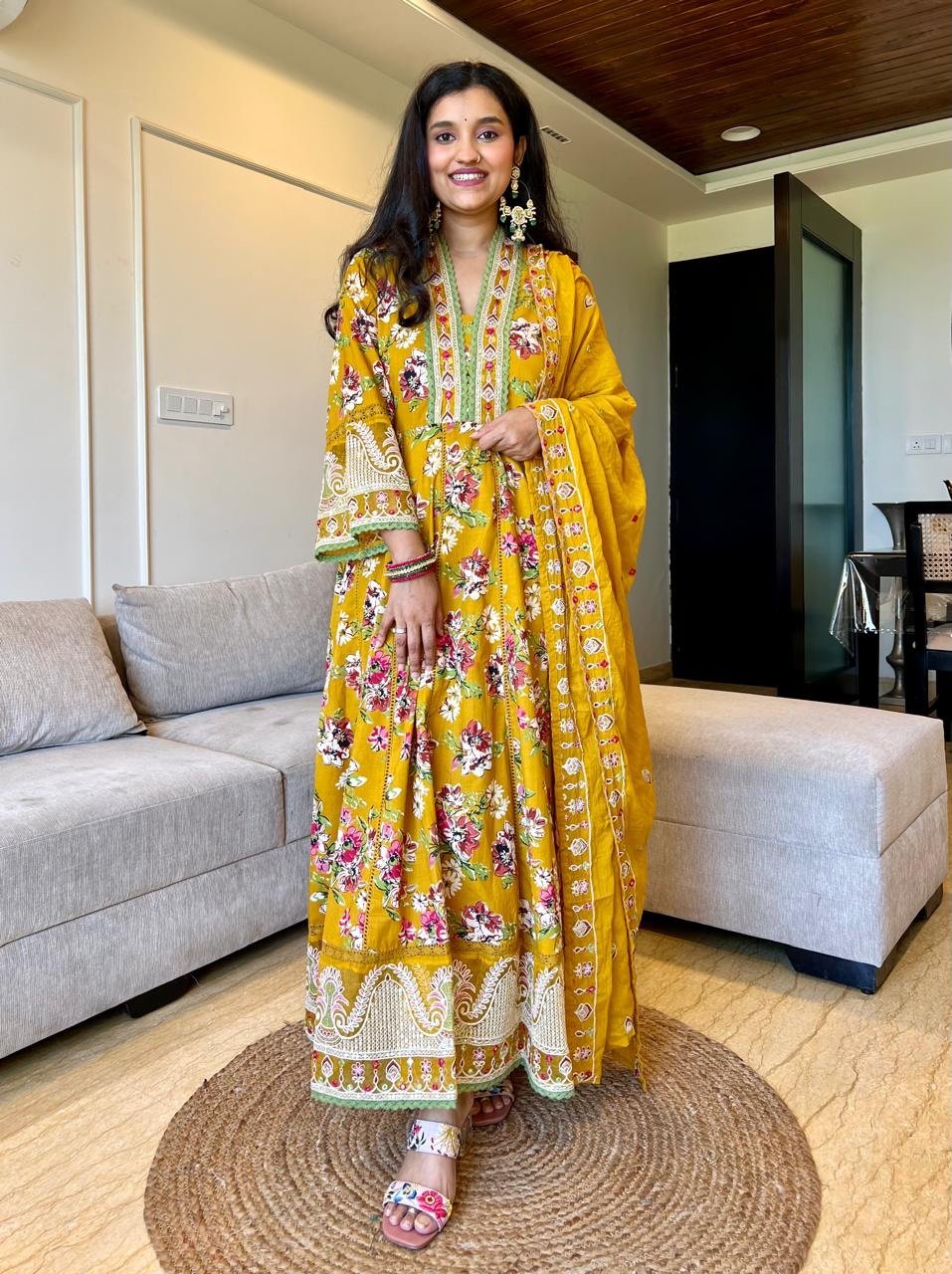 Naazreen Heavy Anarkali Set- Mustard