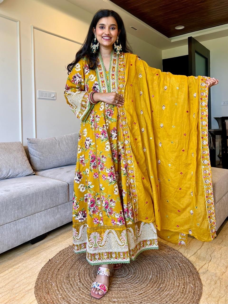 Naazreen Heavy Anarkali Set- Mustard
