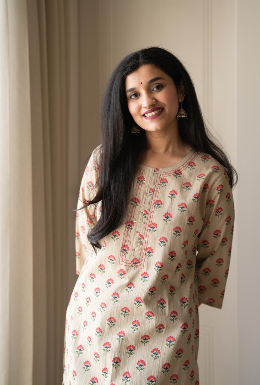 Rusha Cotton Straight Kurta- Nude