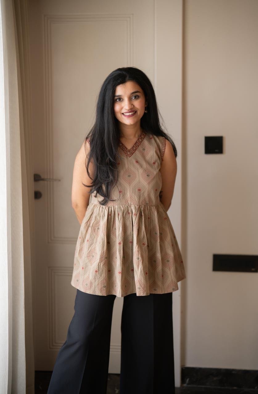 Zora Cotton Peplum Top- Earthy