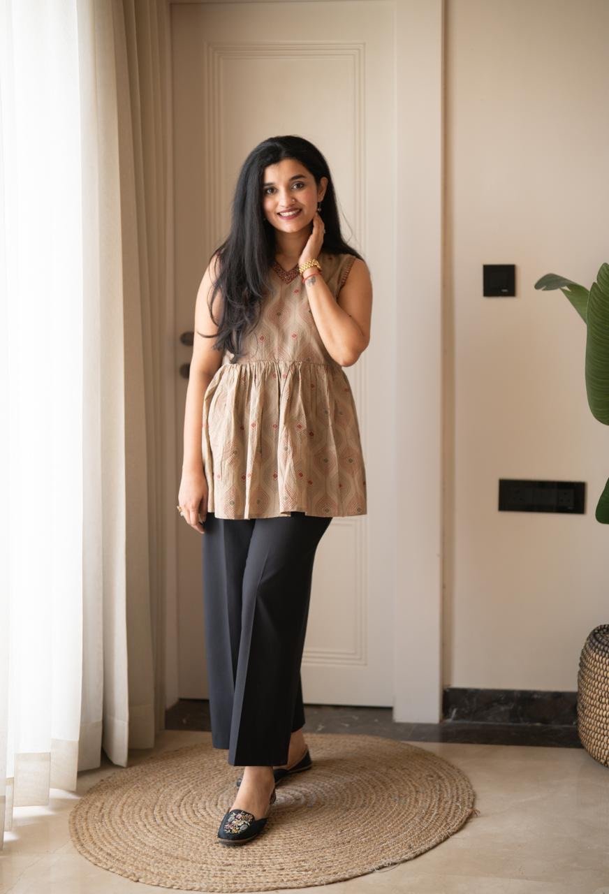 Zora Cotton Peplum Top- Earthy