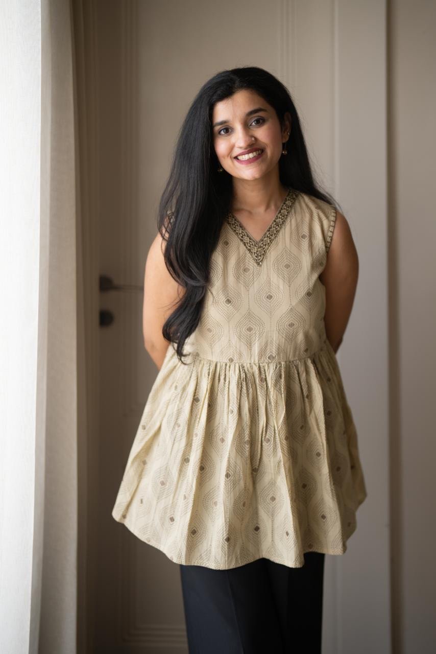 Zora Cotton Peplum Top- Nude