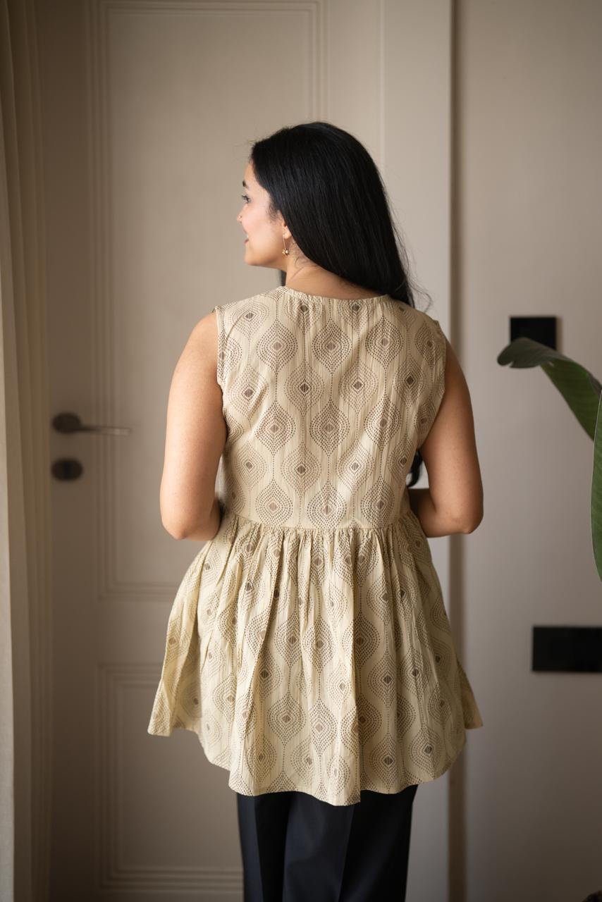 Zora Cotton Peplum Top- Nude