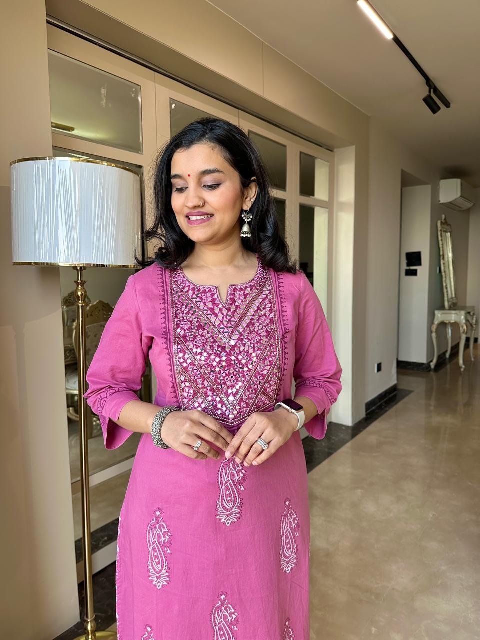 Sitara Handwork Boota Cotton Suit- Pink