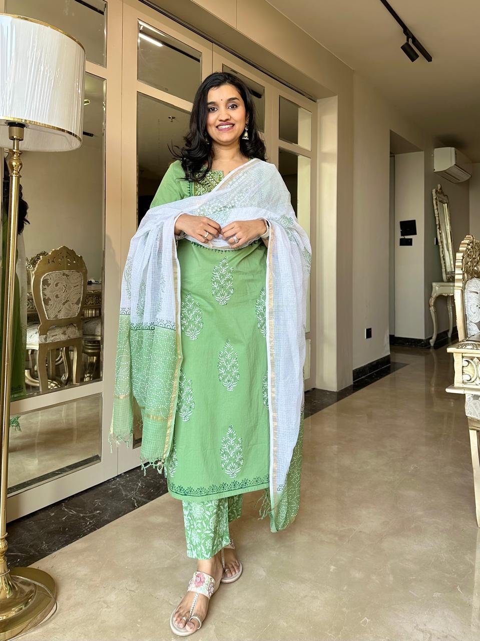 Sitara Handwork Boota Cotton Suit- Green