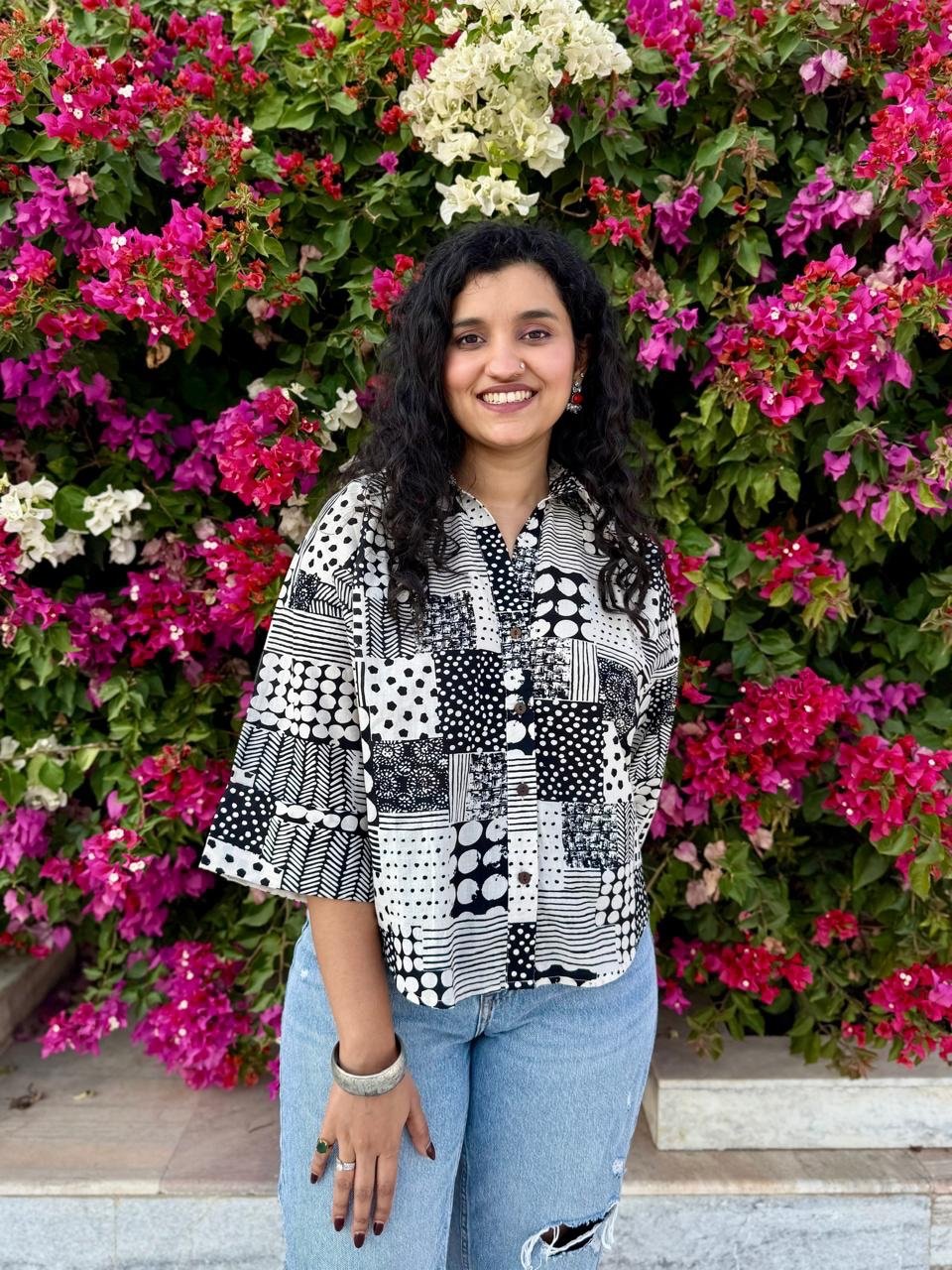 Krusha Short Cotton Shirt- Black and White Mix