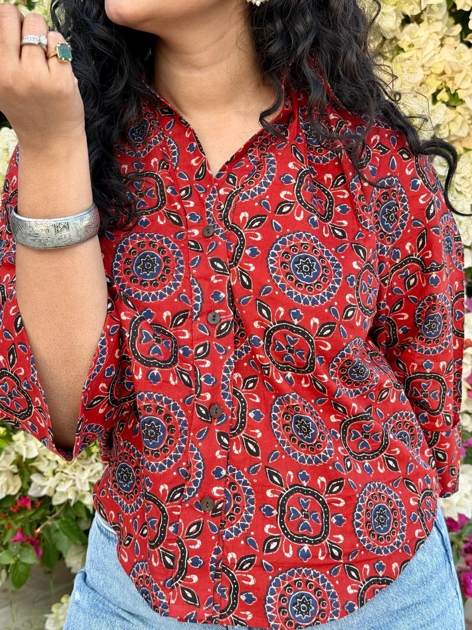 Krusha Short Cotton Shirt- Maroon Ajrak