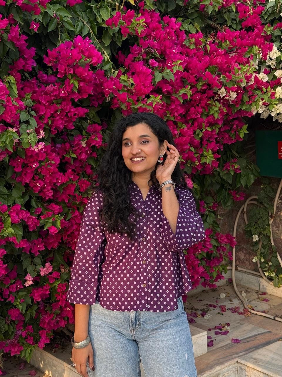 Krusha Short Cotton Shirt- Purple Bandhej