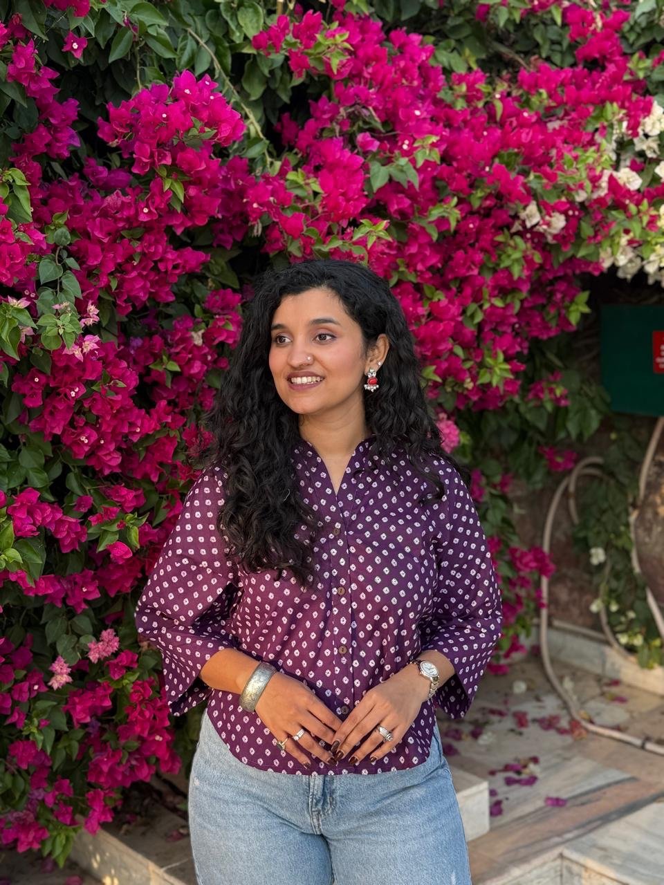 Krusha Short Cotton Shirt- Purple Bandhej
