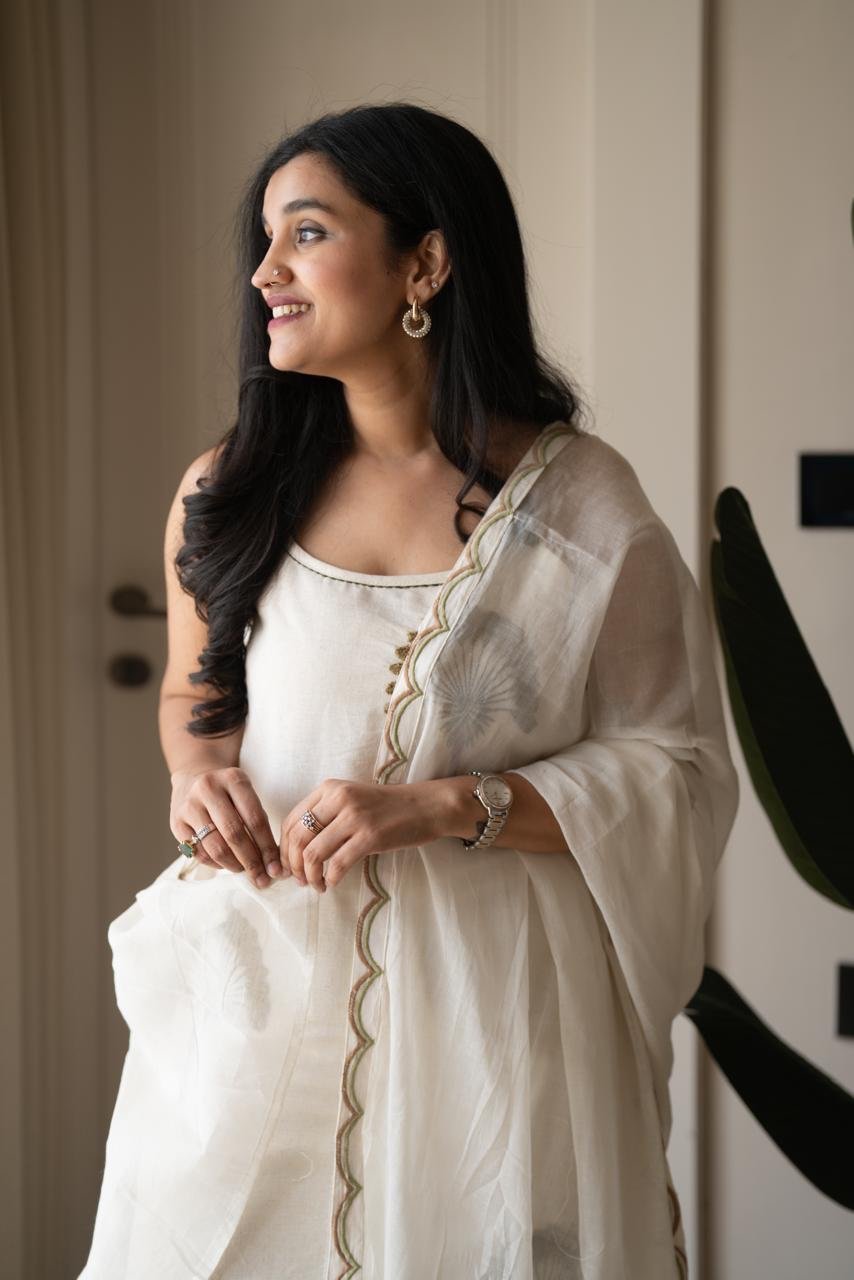 Simara Off White Slub Cotton Set