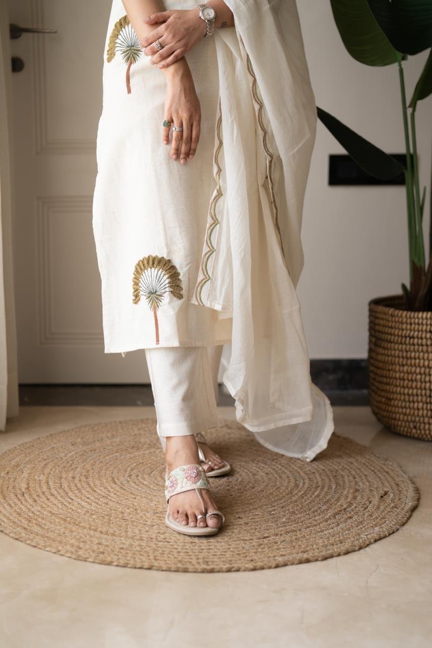 Simara Off White Slub Cotton Set