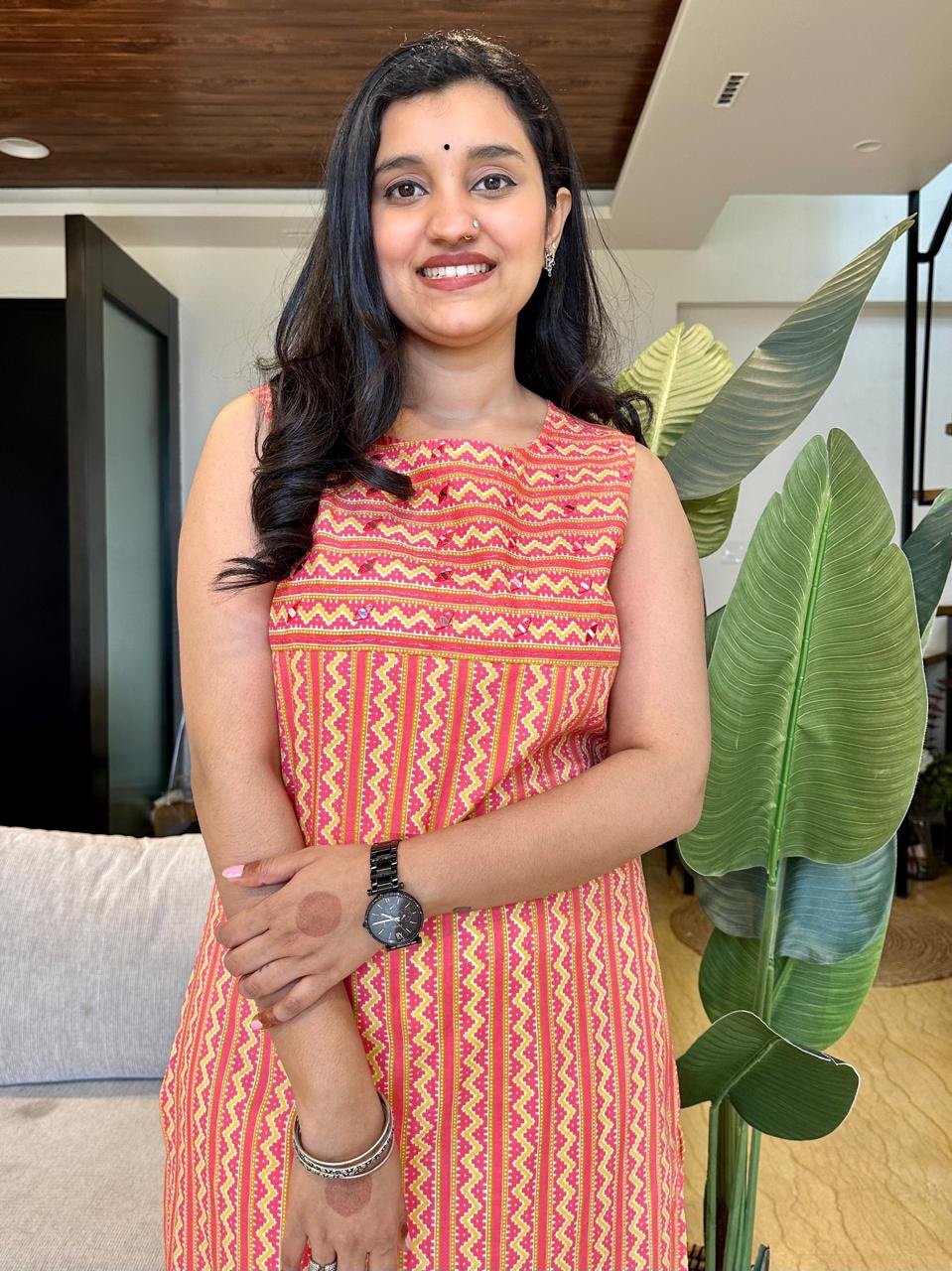 Stripe Sleeveless Kurta- Peach