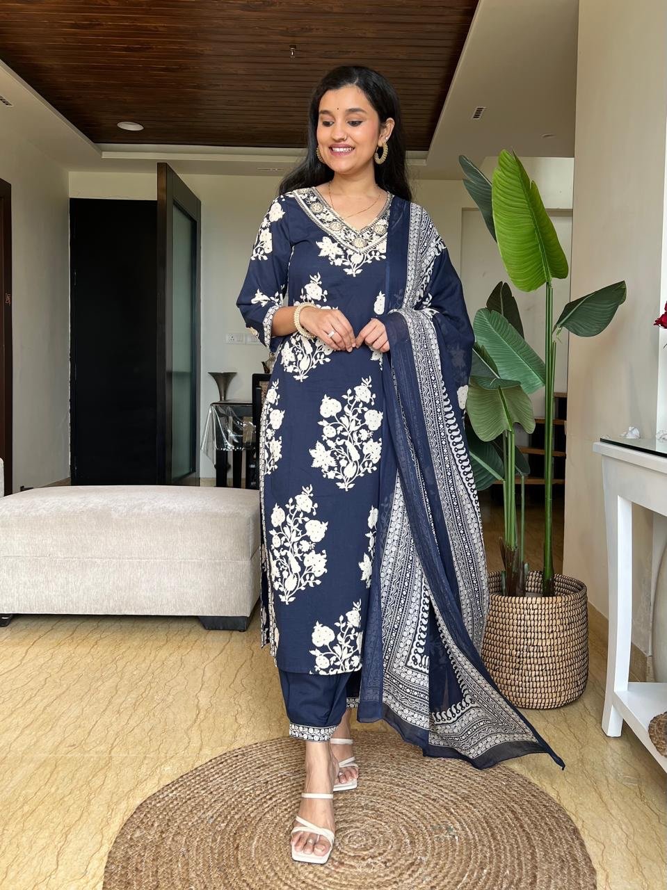 Vani Boota Afghan Sets- Navy Blue