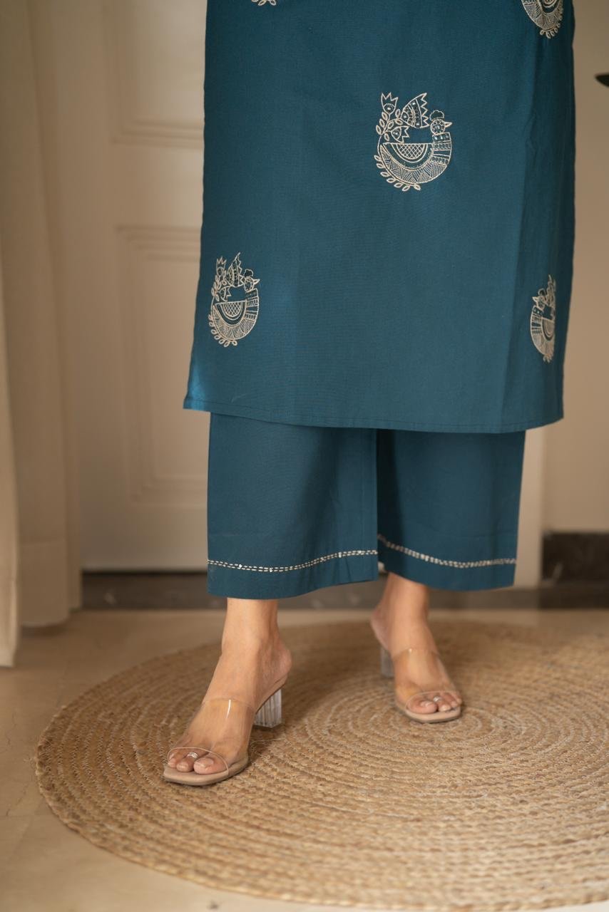 Raisha Embroidered Pant Set- Teal