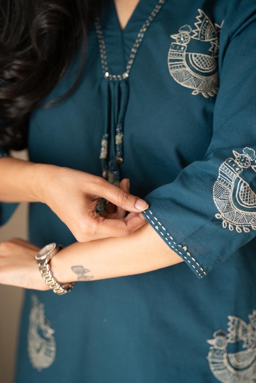 Raisha Embroidered Pant Set- Teal