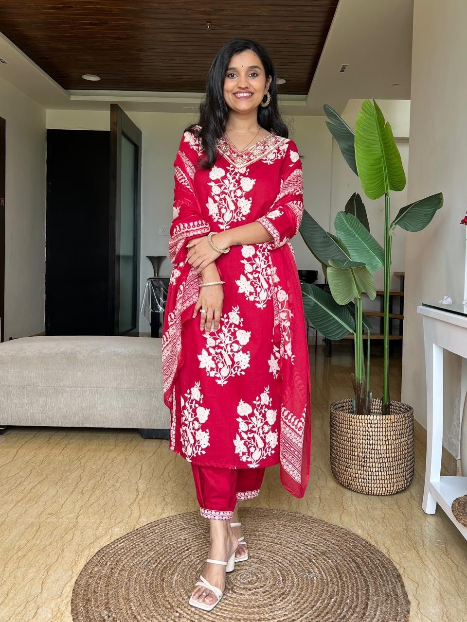 Vani Boota Afghan Set- Red