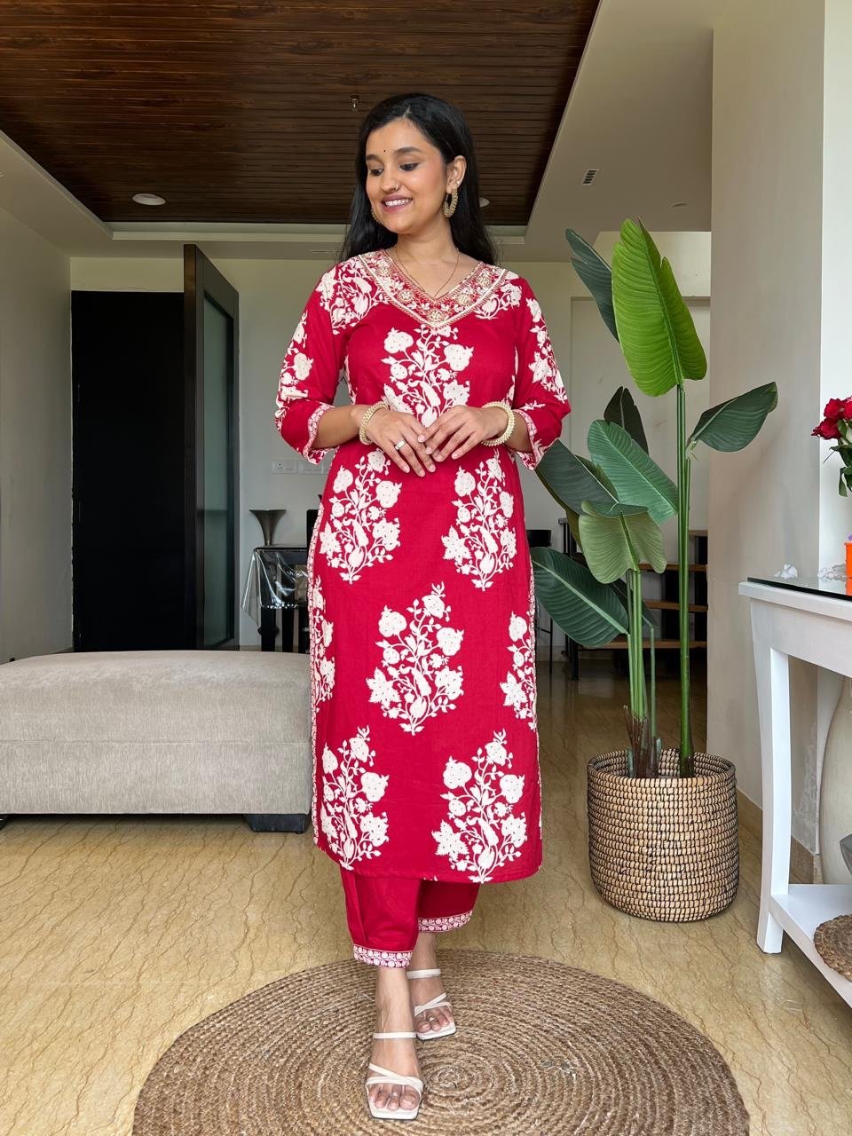 Vani Boota Afghan Set- Red