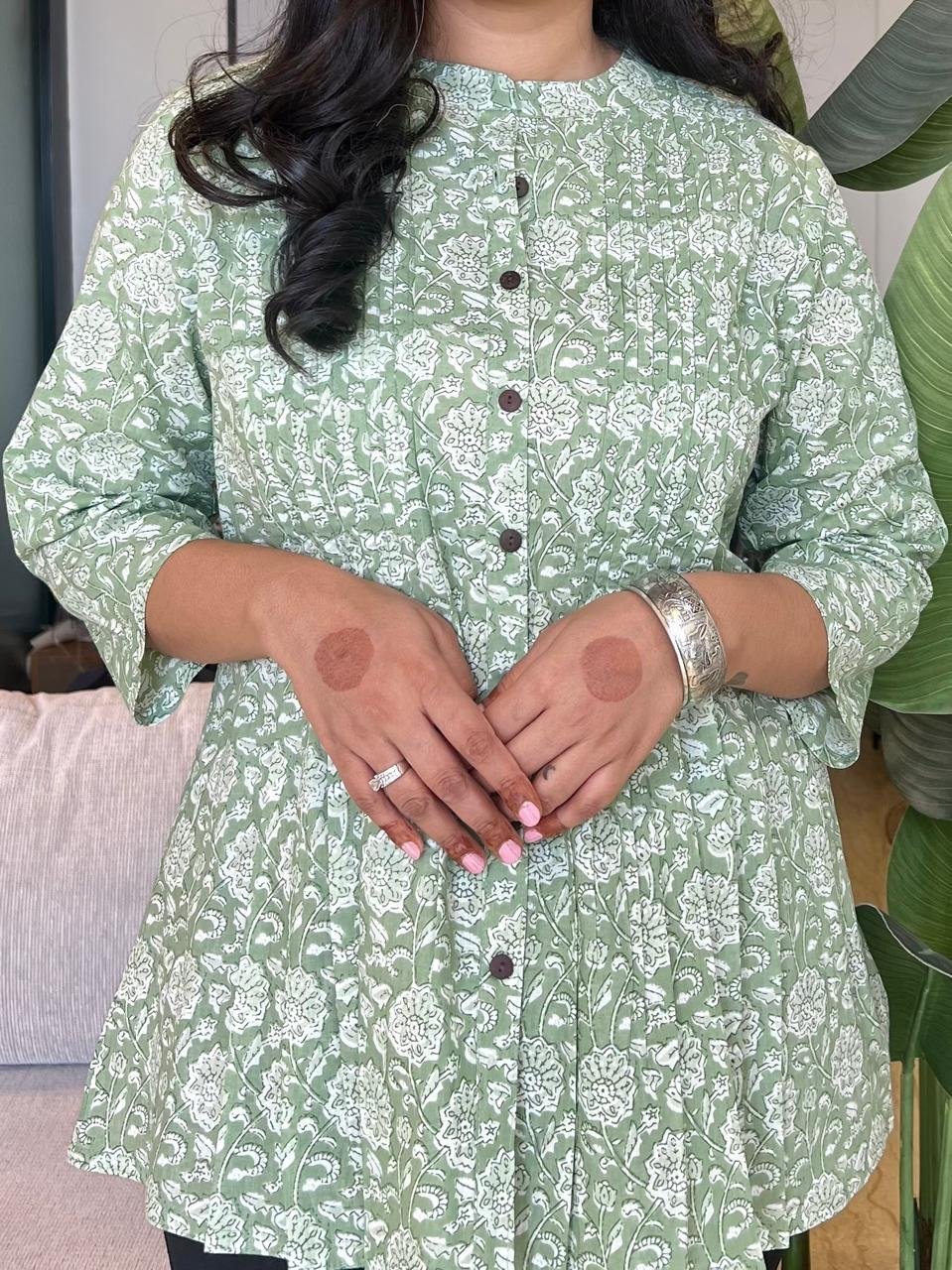 Premium Cotton Pintuck Top- Pastel Green