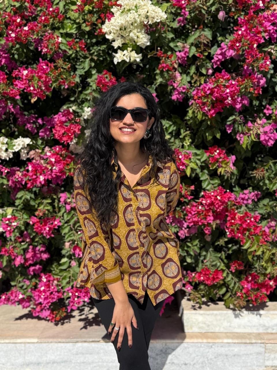 Trisha Relaxed Cotton Shirt- Mustard and Maroon