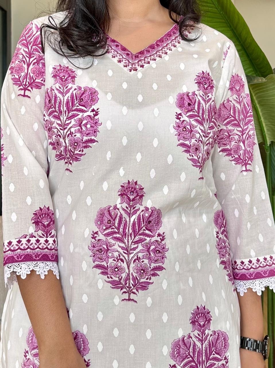 White Pink Boota Afghan Cotton Set