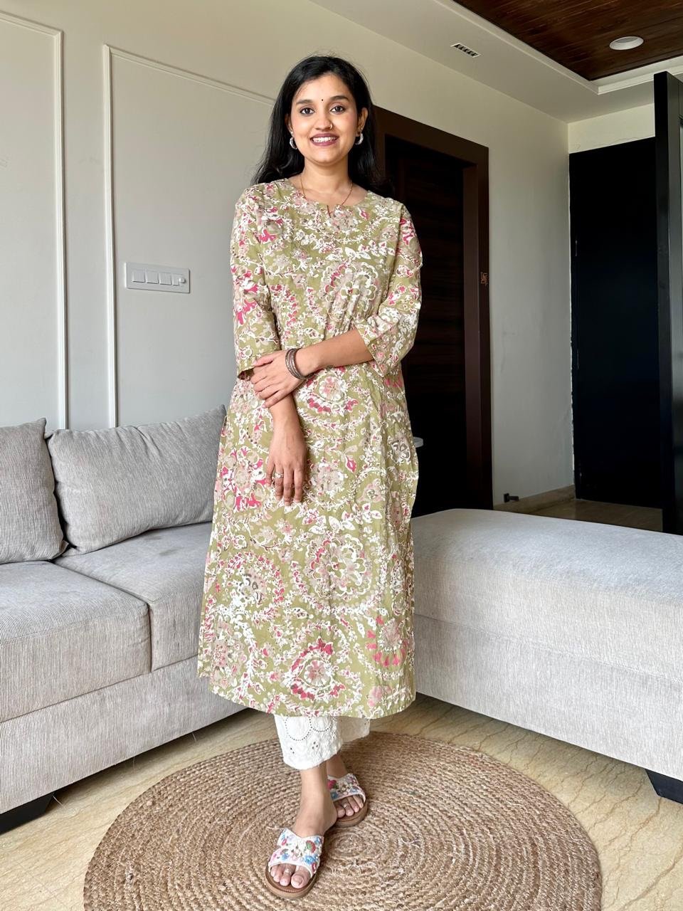 Subtle Bling Cotton Kurta- Green