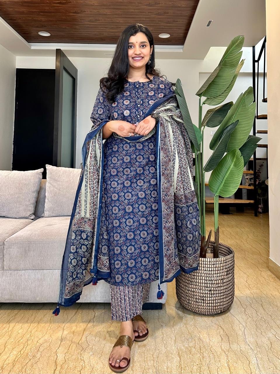 Indigo Boota Jaal Cotton Suit