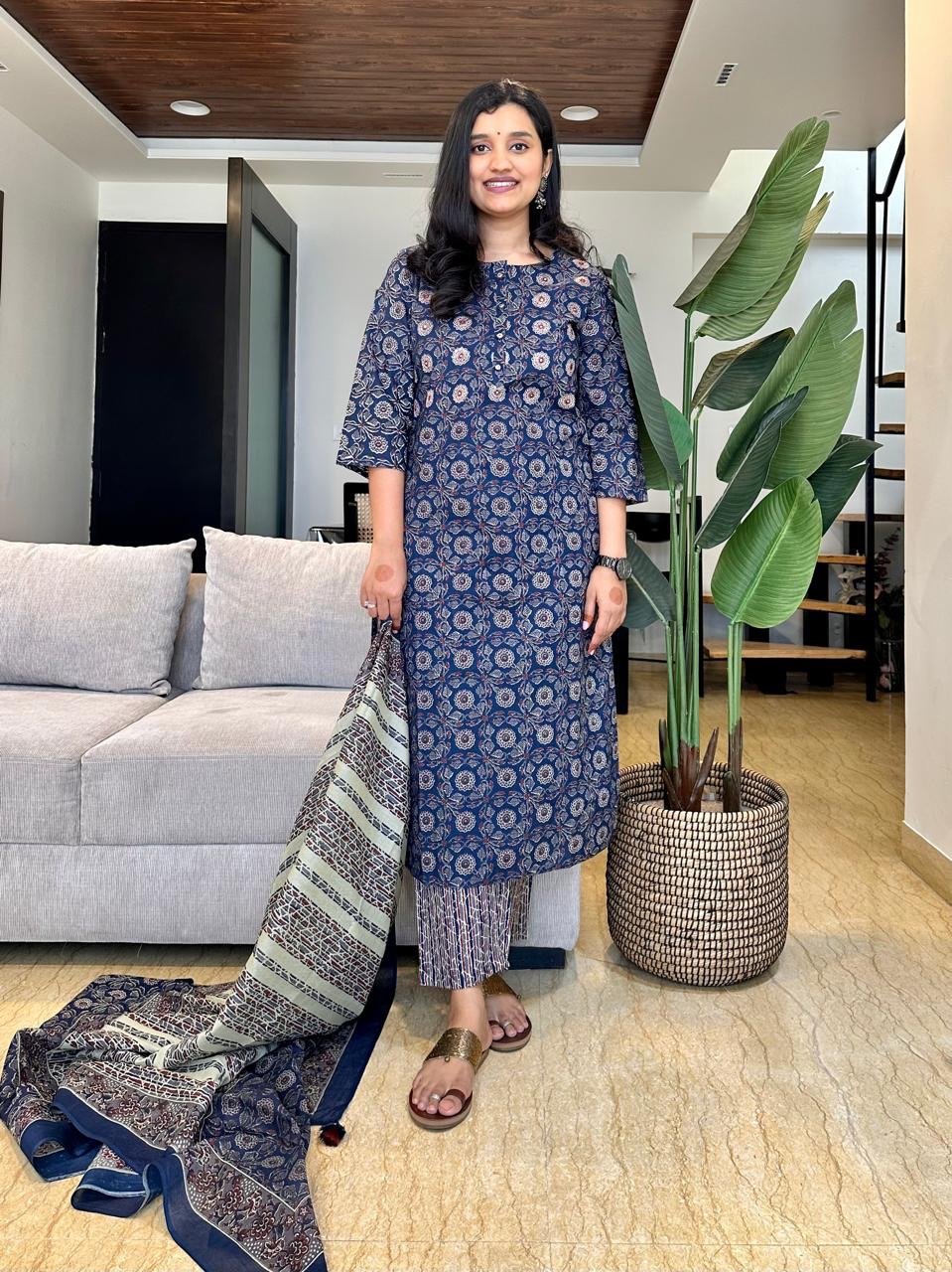 Indigo Boota Jaal Cotton Suit