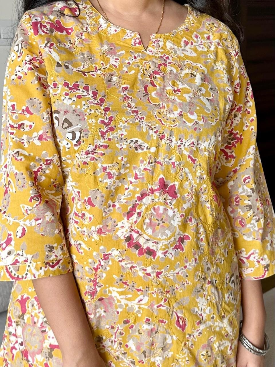 Subtle Cotton Bling Kurta- Yellow