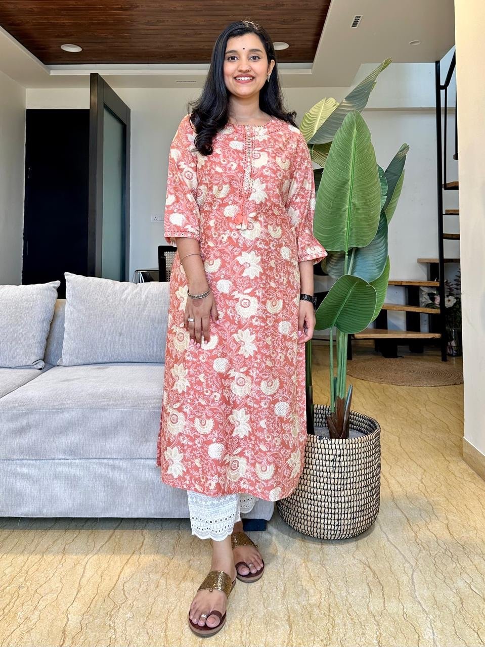 Muslin Pastel Kurta- Peach