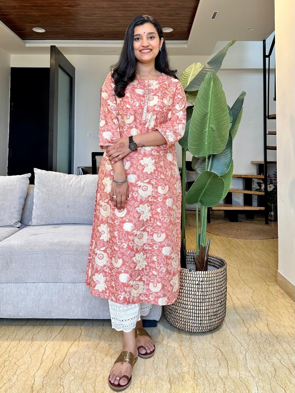 Muslin Pastel Kurta- Peach