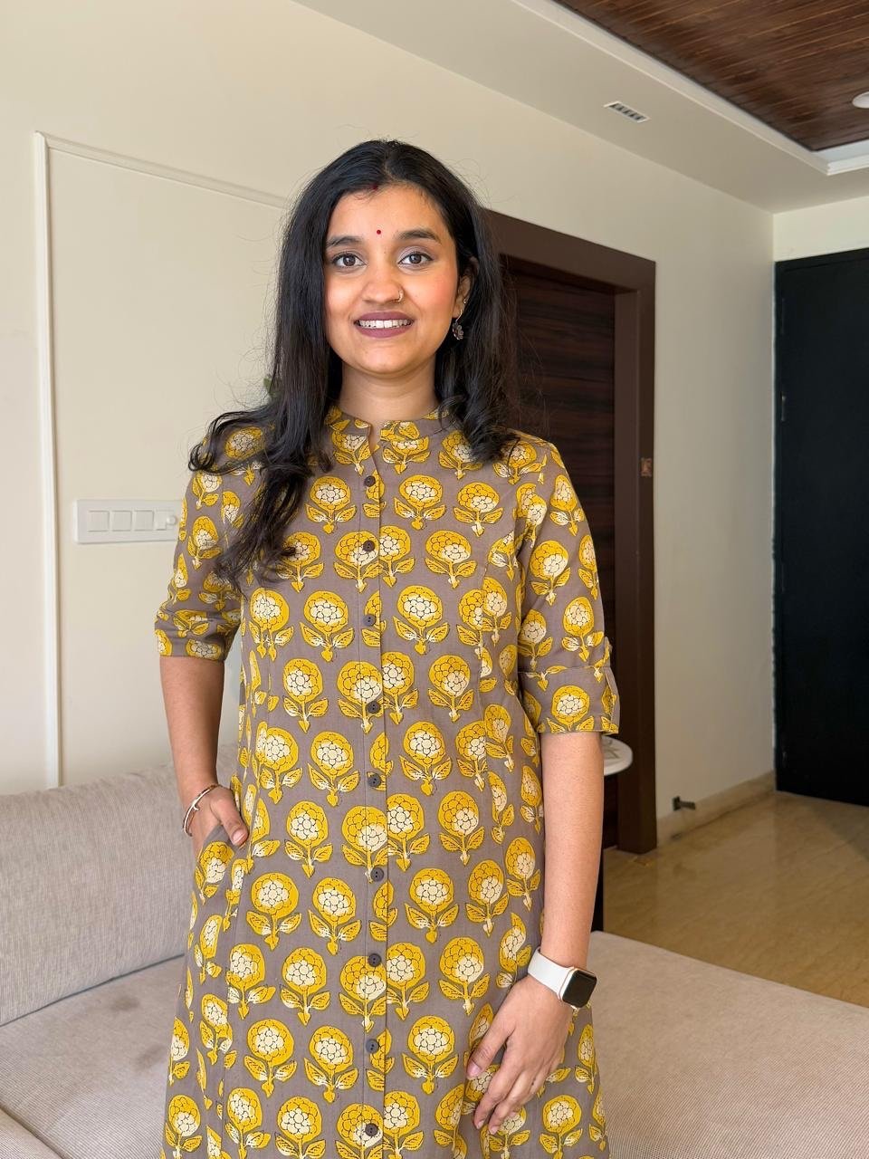 A-line Cotton Kurta- Peele Phool