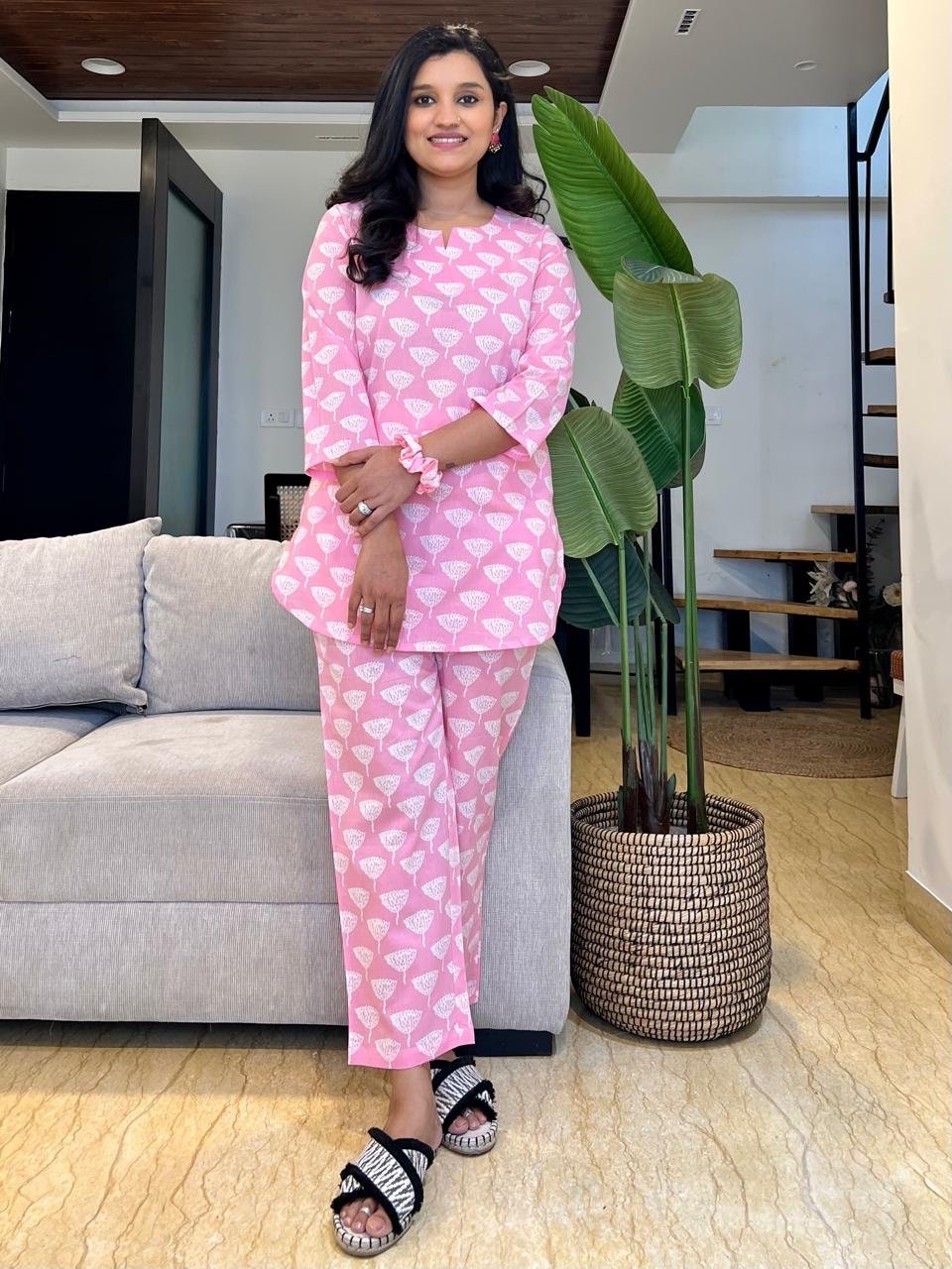Cotton Lounge Set- Pink Pollens
