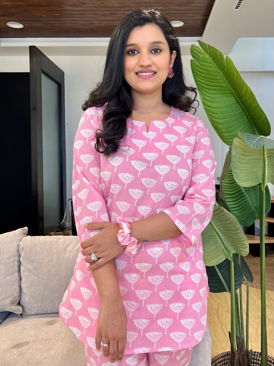 Cotton Lounge Set- Pink Pollens