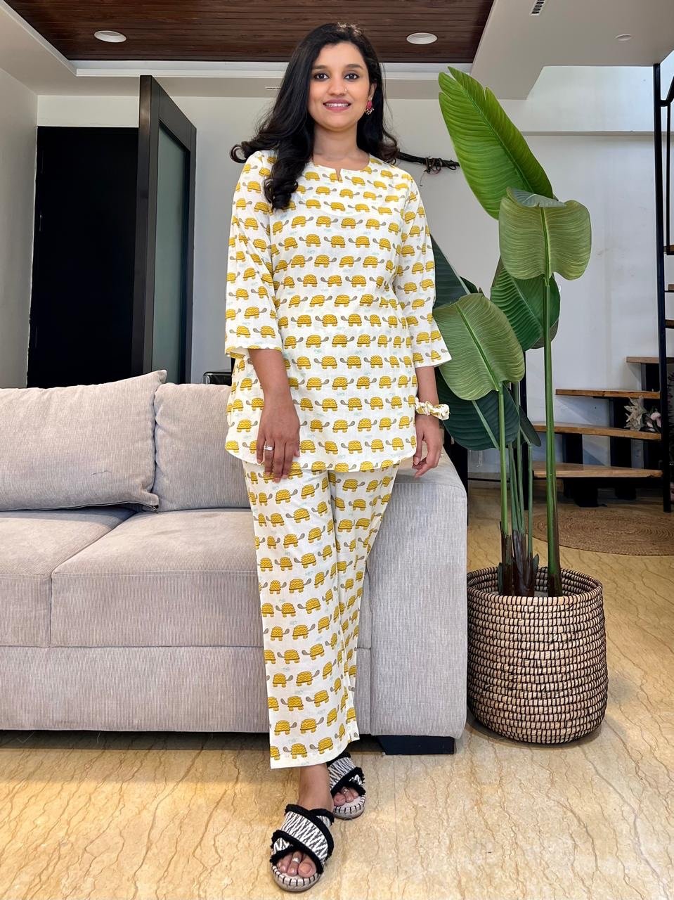 Cotton Lounge Set- Yellow Turtles