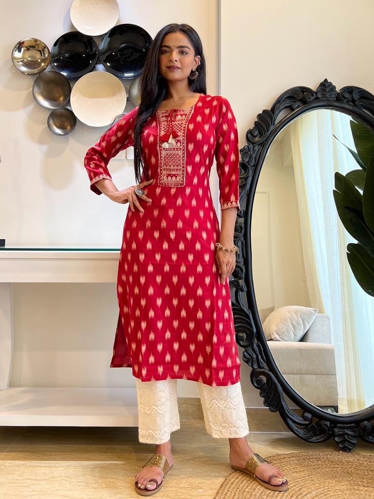 Rayon Festive Kurta- Red